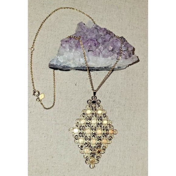 Sarah Coventry Gold Tone Shimmering Movement Mesh Link Pendant Vintage Necklace - Picture 1 of 6